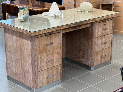 Ceruse oak desk (numerous accidents, veneer...