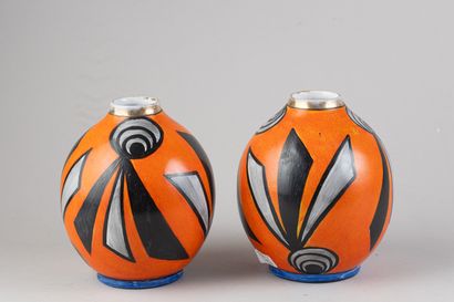 CERAMIQUE LA CHARENTAISE
Pair of orange earthenware...