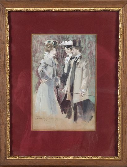 MAURIE Gaston
3 personnages conversant,
Aquarelle...