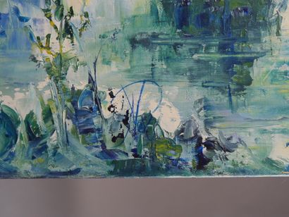 Alex Compostion abstract fond bleu, Acrylic,...