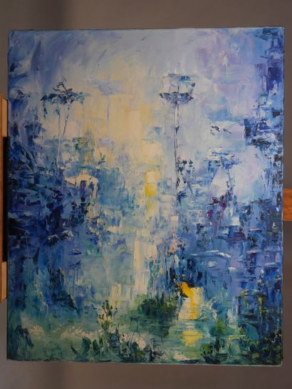Alex Compostion abstract fond bleu, Acrylic,...