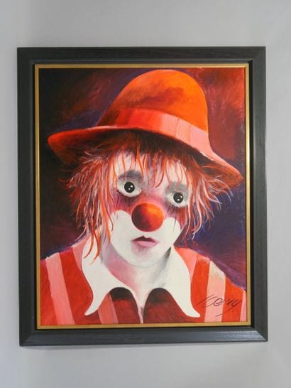 FLEURY Alain Clown, Hst sbd, 100 x 81 cm