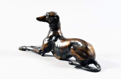 Modern school Sitting greyhound with crossed...