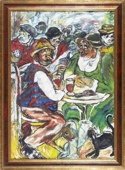 Scène de terrasse de café, 
Hst et datée...