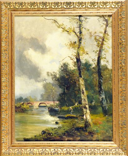 GODCHAUX
Paysage animé au pont,
Hst sbc,...