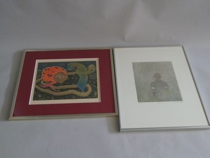Lot of 2 lithographs: - Flower S. n° 43/75...