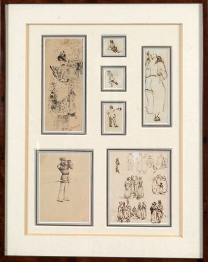 Framing: collection of 7 small ink drawings,...
