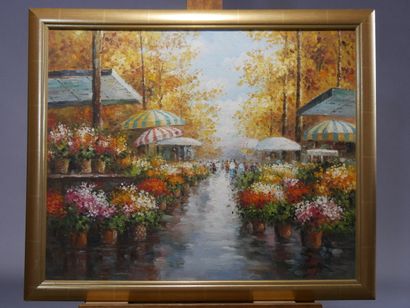 20th century school, Marché aux fleurs, Hst...