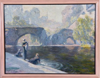 BERTHON André Les lavandières, Hst sbg, dated...