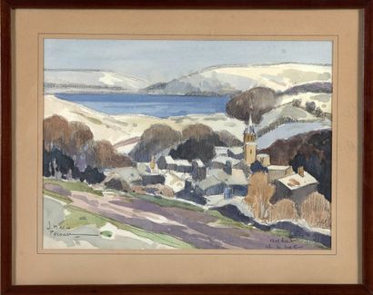 PEROUSE J Mario Vue d'Aydat et du lac, Watercolor...