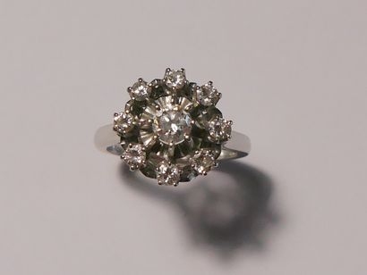Round daisy ring in white gold (750 thousandths)...