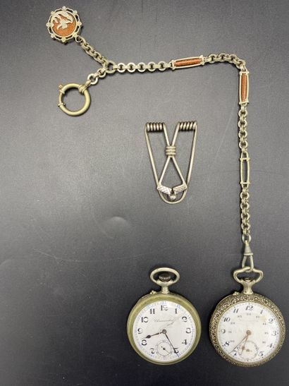 Lot de bijoux fantaisie: 2 montres gousset,...