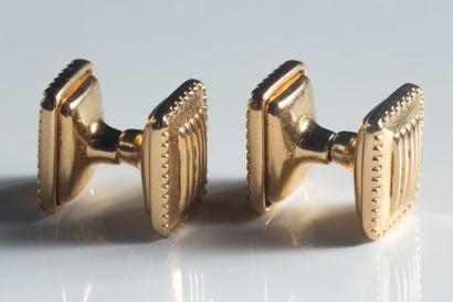 Pair of yellow gold (750 thousandths) rectangular...