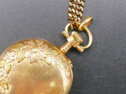 Montre de col et contre boîtier en or jaune...