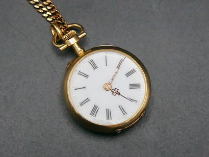 Montre de col et contre boîtier en or jaune...