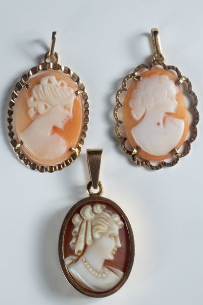 3 pendentifs camées coquillage à profil de...