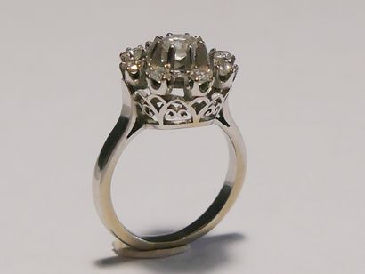 Round daisy ring in white gold (750 thousandths)...