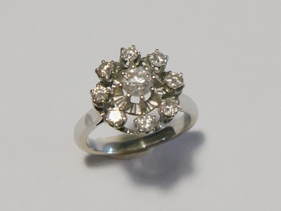 Round daisy ring in white gold (750 thousandths)...