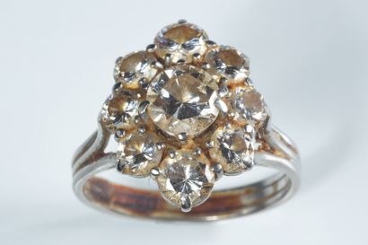 Oval daisy ring in white gold (750 thousandths)...