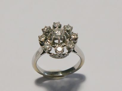Round daisy ring in white gold (750 thousandths)...