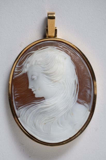 Grand pendentif camée coquillage à profil...