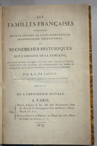 LAIGUE (A.L. de). Les Familles Françaises...