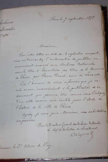 [THIERS MANUSCRIT]. PICARD DE LA LANDE. Inventaire...