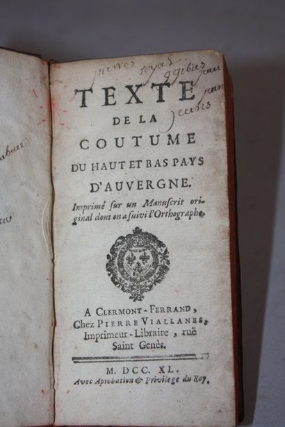 [COUTUME D’AUVERGNE]. Texte de la coutume...