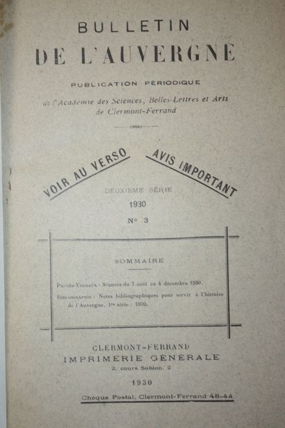 [BIBLIOGRAPHIE SUR L'AUVERGNE]. Notes bibliographiques...