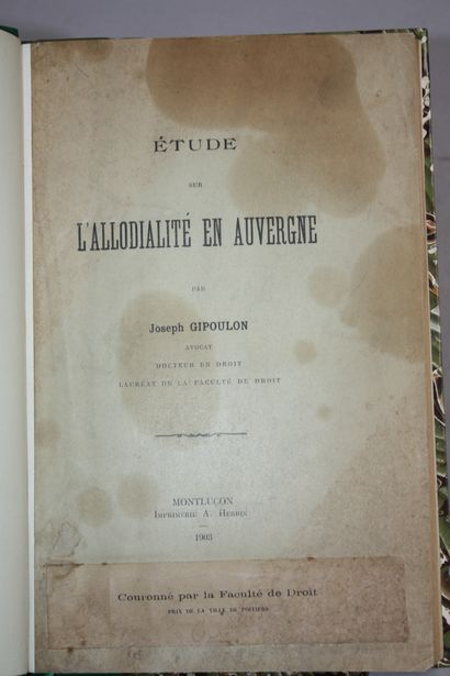 [DEUX THESES DE DROIT AUVERGNE].
GIPOULON...