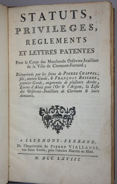 [ORFEVRES CLERMONT]. Statuts, privilèges,...