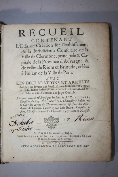 CORTIGIER. Recueil contenant l'édit de création...