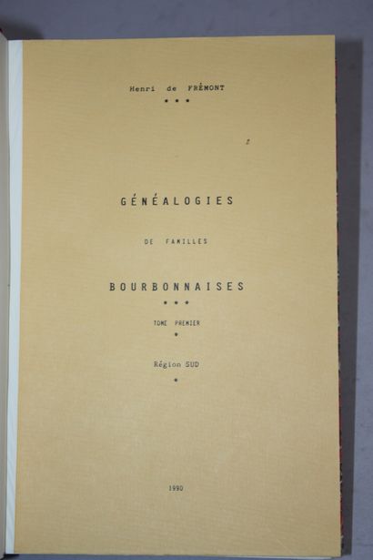 FREMONT (Henri de). Genealogies of Bourbonnais...