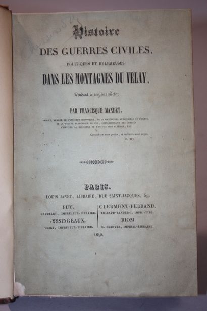MANDET (Francisque). Histoire des guerres...