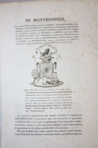 COURCELLES. Généalogie de la maison de Montboissier....