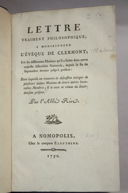 RIVE (Jean-Joseph). Lettre vraiment philosophique,...