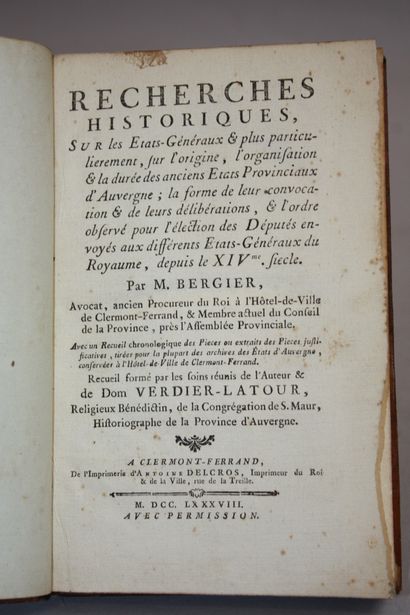 BERGIER (Antoine). Recherches historiques...