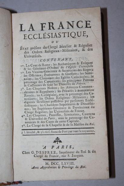 La France ecclésiastique, ou état présent...