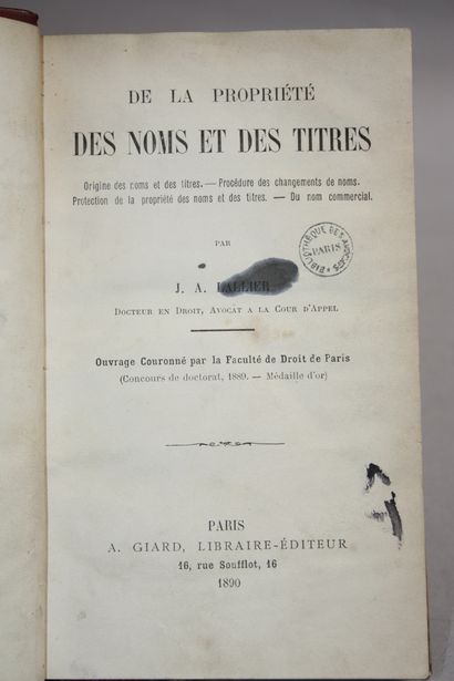 LALLIER (J. A.). De la Propriété des noms...
