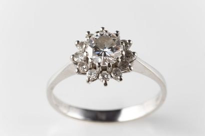 White gold (750 thousandths) ring set with...