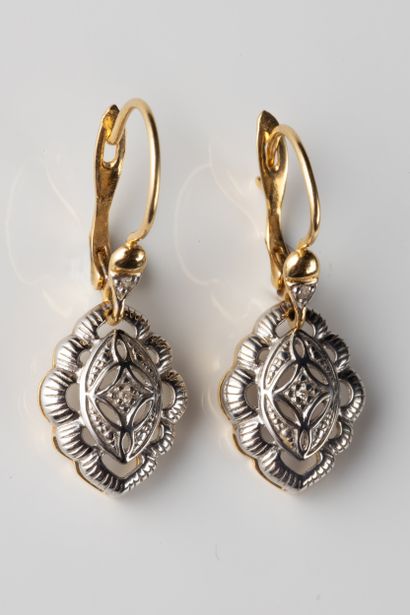 Pair of openwork drop earrings in yellow...