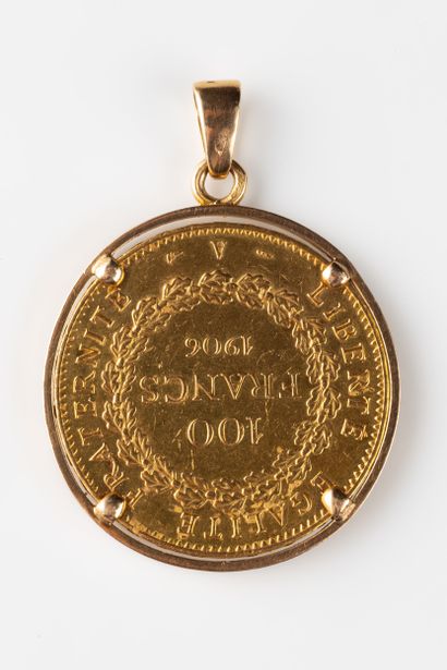 Pendant adorned with a 1906 Genie 100 franc...