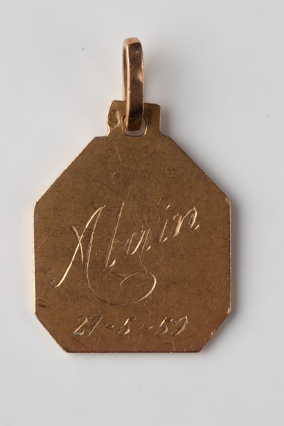 Worn Saint Christopher medal in yellow gold...
