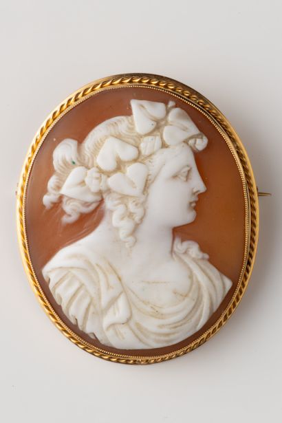 Shell-cameo pendant brooch with a bust of...