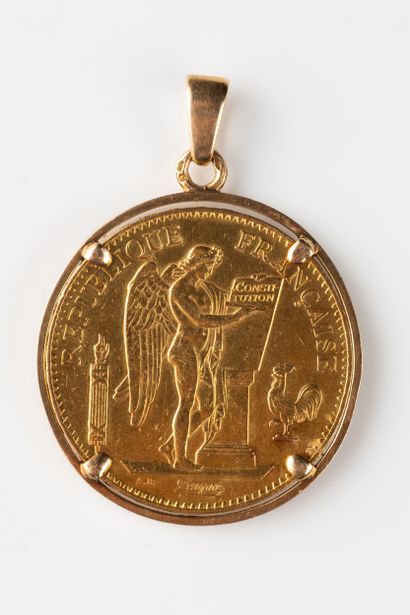 Pendant adorned with a 1906 Genie 100 franc...