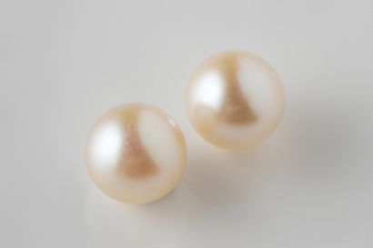 2 white cultured pearls with a 5.9 mm ho...