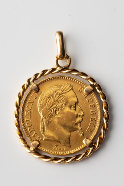 20-franc gold coin pendant set in a cord...