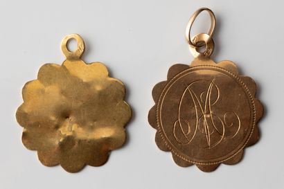 2 miraculous virgin medals with scalloped...