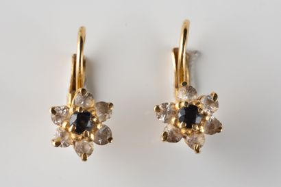 Pair of yellow gold (750 thousandths) flower...