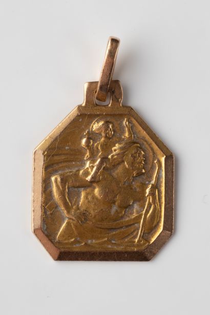Worn Saint Christopher medal in yellow gold...